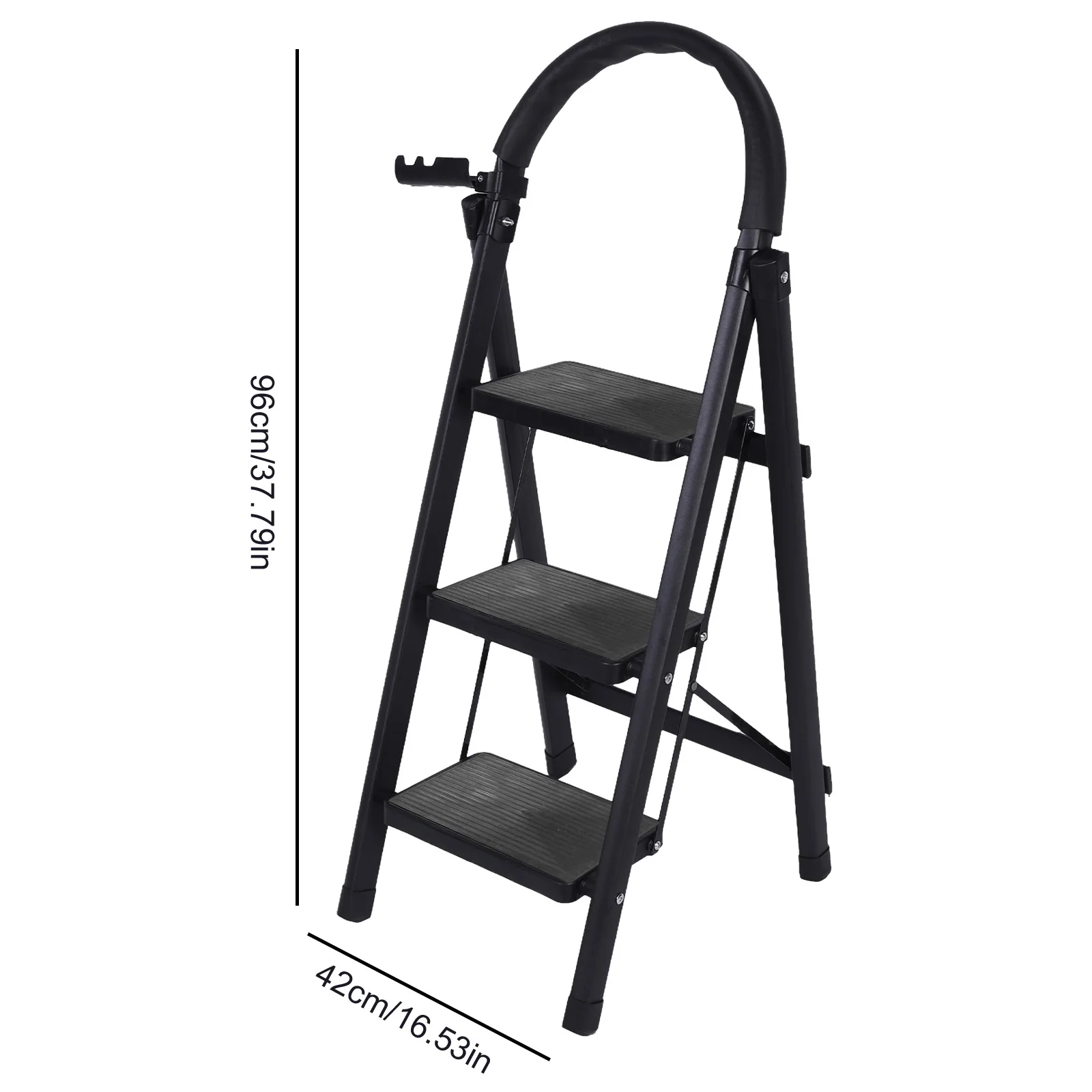 3 Step Folding Ladder Sturdy Steel Ladder 330LBS Capacity Wide Platform Steps Lightweight for Household Kitchen Office