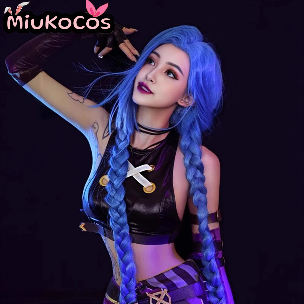 متوفر في المخزون شعر مستعار جينكس 130 سنتيمتر شعر طويل MiukoCosplay لعبة جامعة الأساطير تأثيري