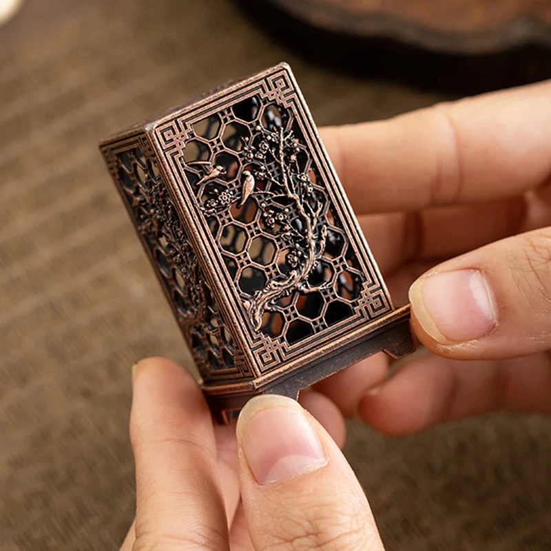 Square Vertical Incense Burner Small Xiangyun Alloy Incense Holder Indoor Aromatherapy Home Ornament Chinese Plum Inense Burners