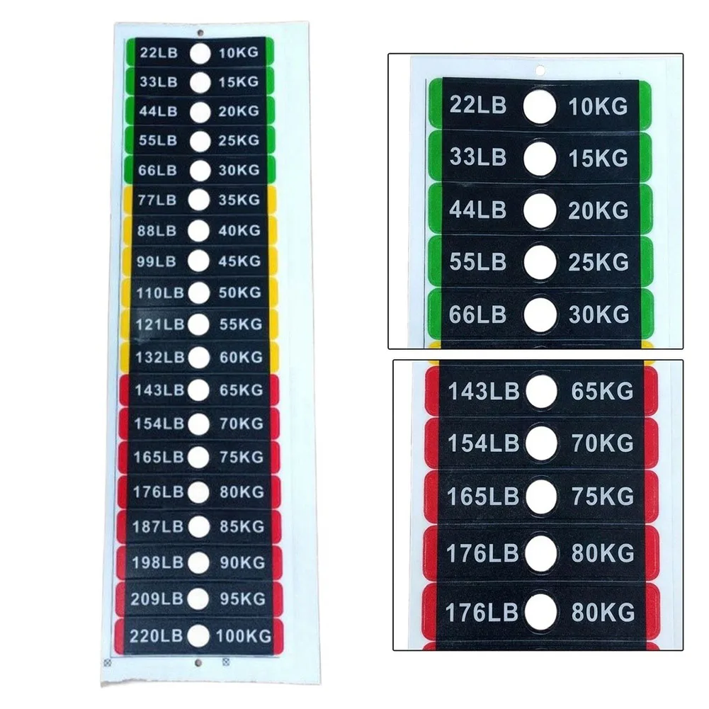 Plastic Weight Stickers 2pcs for Gym Equipment Weight Plates Cable Machines 0kg to 100kg Labels 7x1.2cm Waterproof Fade Proof