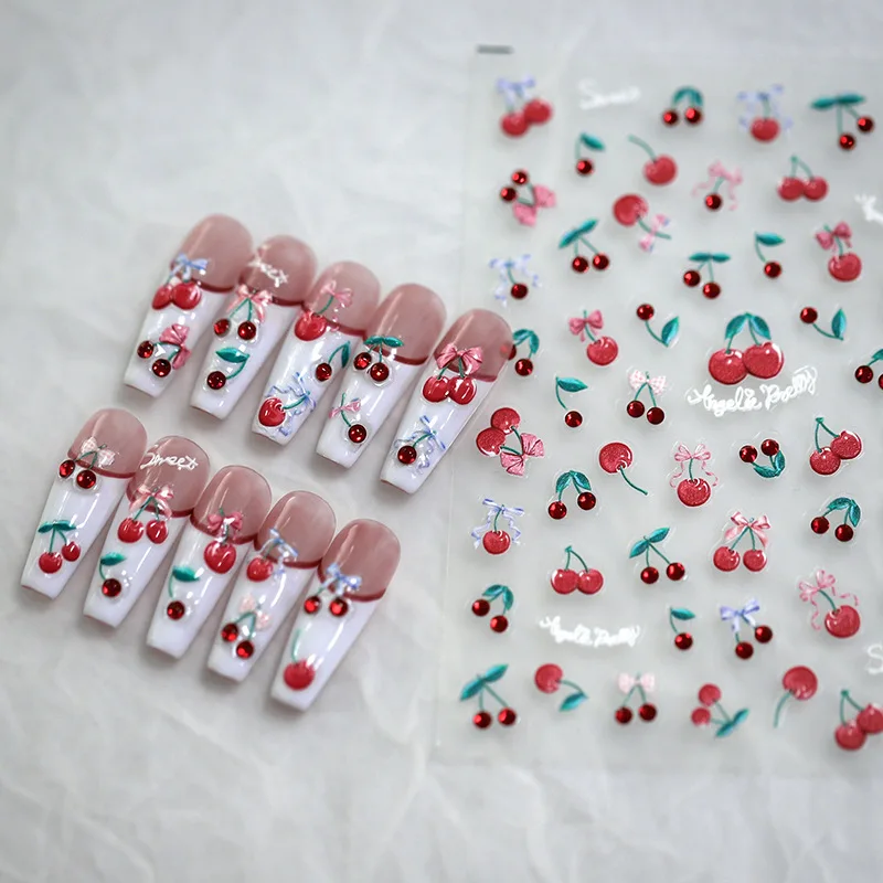 New Process Three-dimensional 5D Cherry Sticker Cute Manicure Accessories Red Christmas The Atmosphere Feels Shiny Decorations