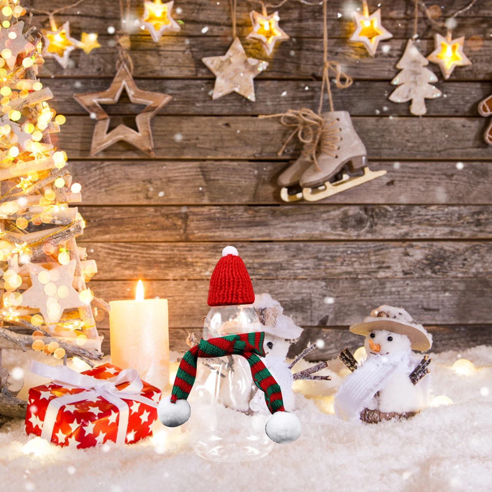 

4pcs Christmas Snowman Beverage Bottles Empty Drink Containers Reusable Juice Storage Portable Milk Jars Party Supplies Santa