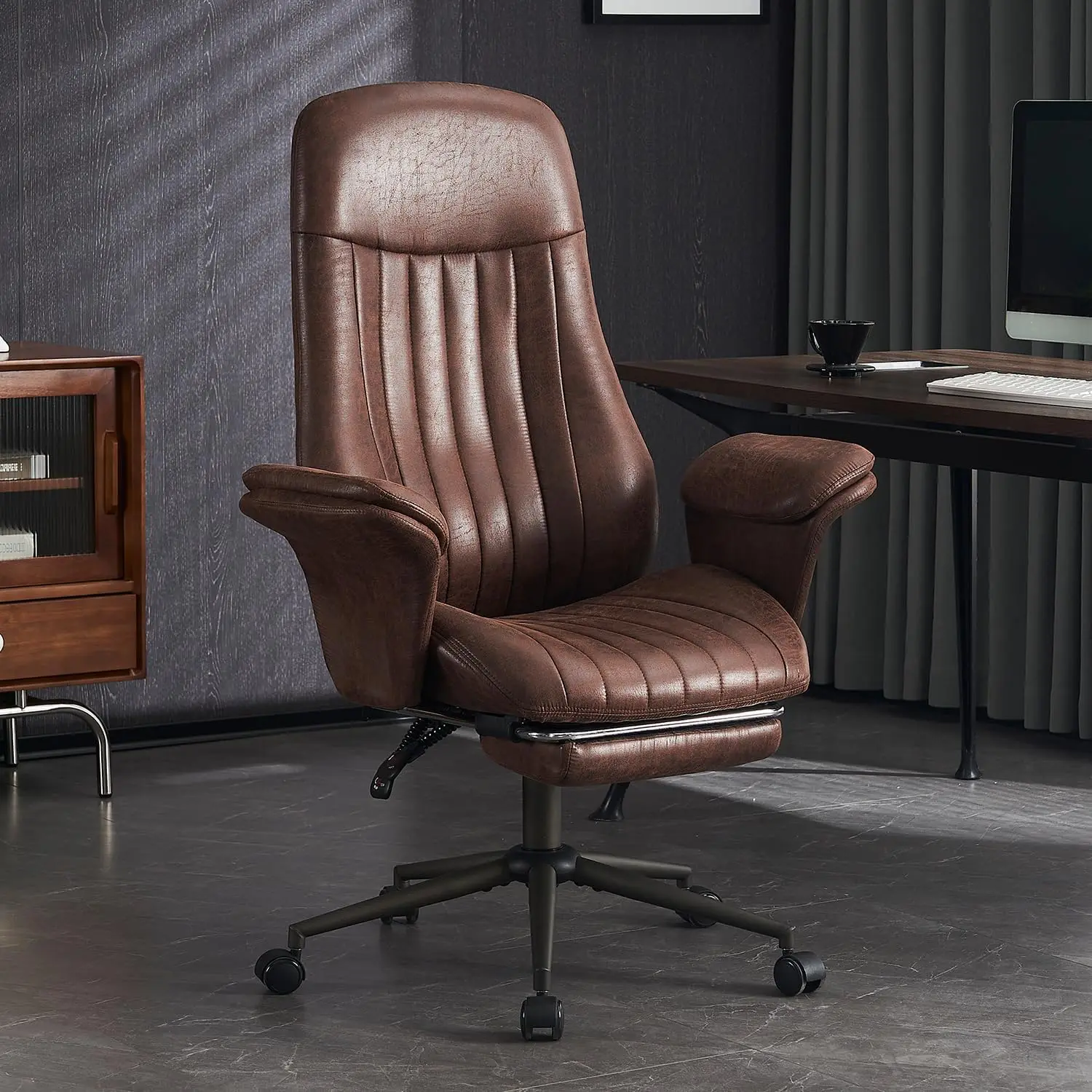 

High Ba Ergonomic Home Office Desk Chair, Modern Lumbar Support Recline Executive Office Chair With Foot Rest, Su Leather