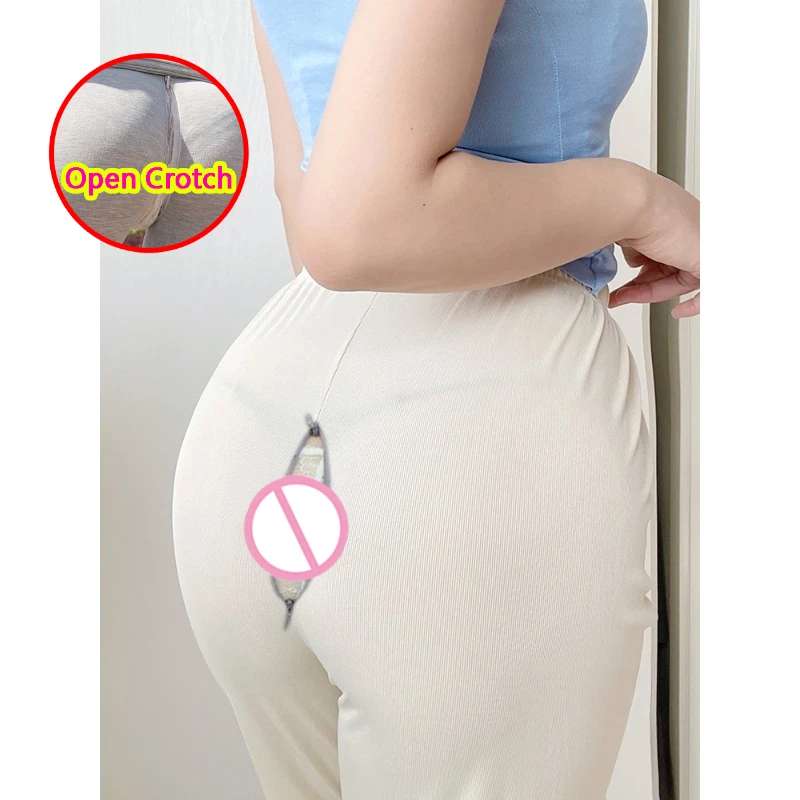 Women Open Crotch Sexy See Through Leggings Summer Breathable Full-Length Hot Pants Daily Casual Trousers Crotchless Clubwear