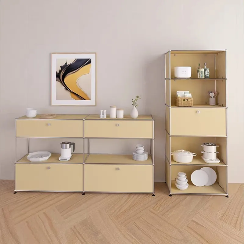 Living Room Module Storage Cabinet Sideboard Storage Shelf Modular Furniture Stainless Steel Frame TV Stand Wood Cabinet- Keys