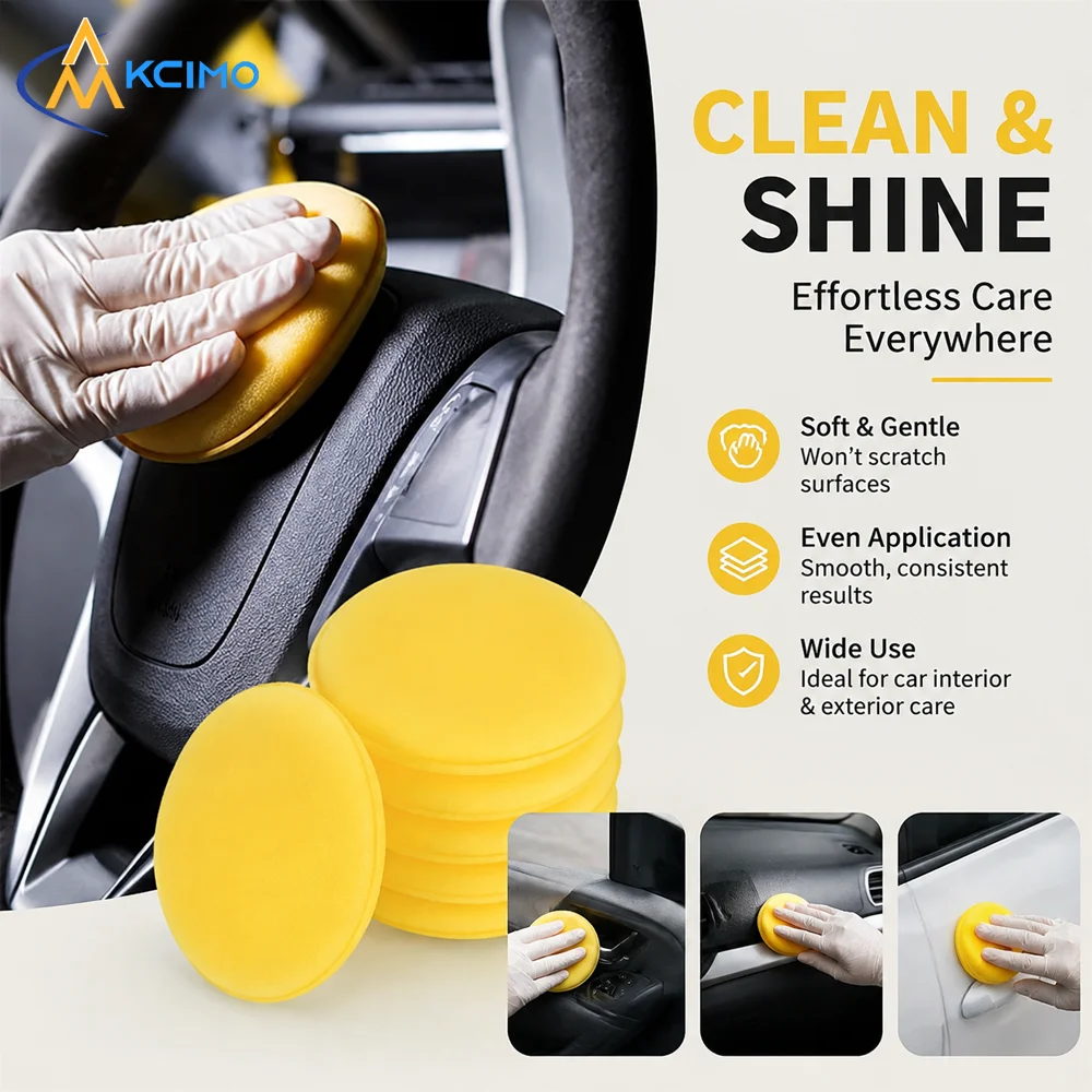 High Density Foam Waxing Sponge Pads, 12Pcs Round Yellow Car Polishing Applicator, Soft Auto Paint Care Detailing Accessories