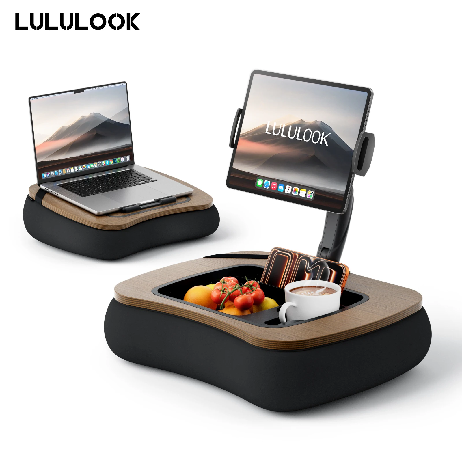

LULULOOK 2-in-1 Lap Desk & Kindle Pillow Stand, Laptop Holder with Beanbag Cushion & Foldable Arm for Laptop, iPad, Phone,Tablet