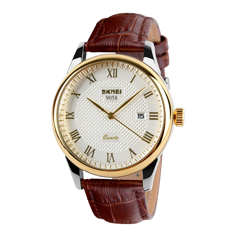 SKMEI Business Mens Watches Top Brand Luxury Leather Strap Watch Men 3Bar Waterproof Quartz Wristwatches relogio masculino 9058