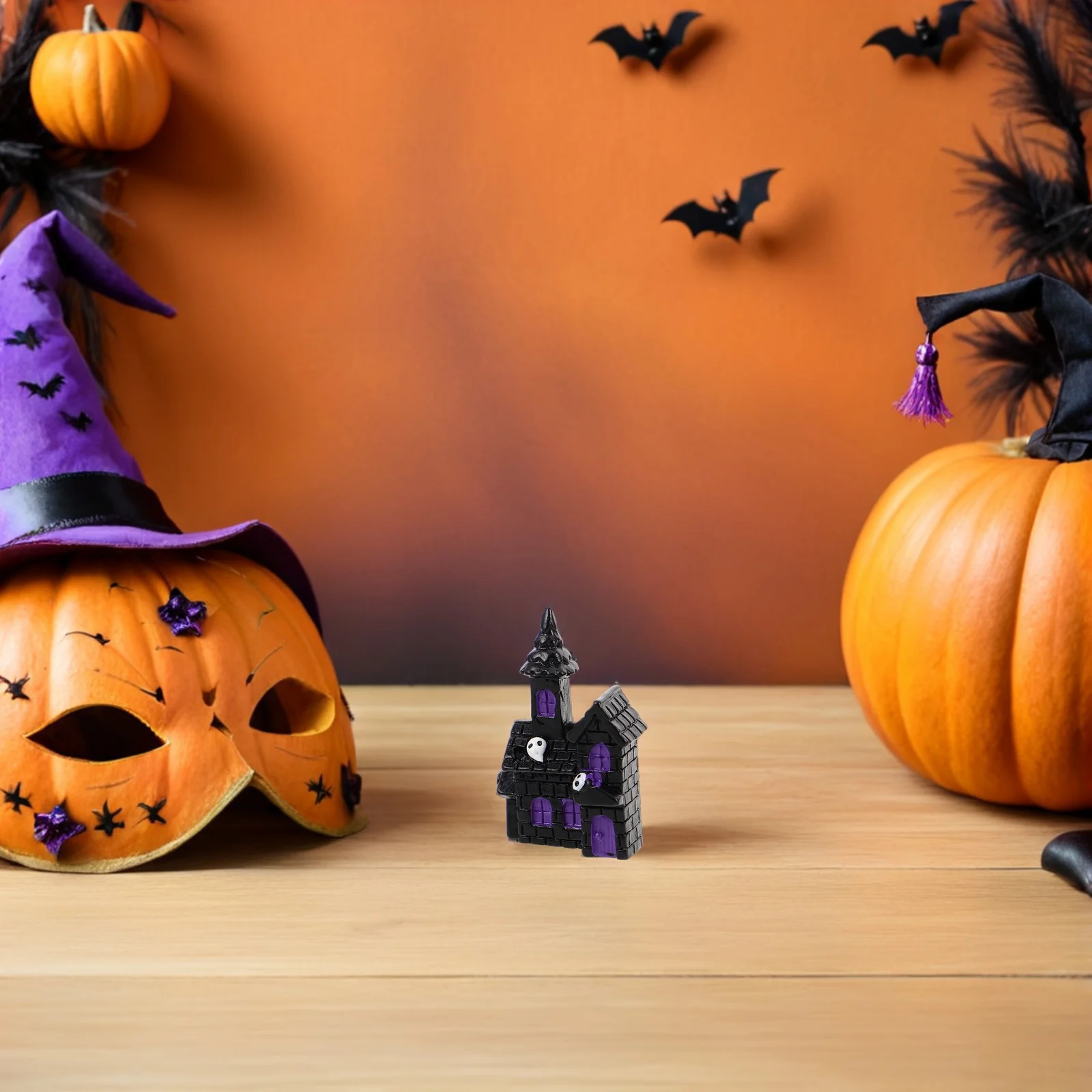 

6Pcs Mini Resin Haunted House Sculptures Halloween Indoor Decorations Compact Miniature Ghost House Decor Ornaments