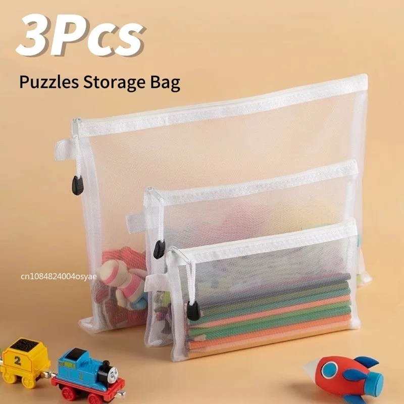 

Children's Puzzle Building Block Toy Storage Classification Bag Transparent Zipper Mesh Bag Storage Tools Cosmetic Organization