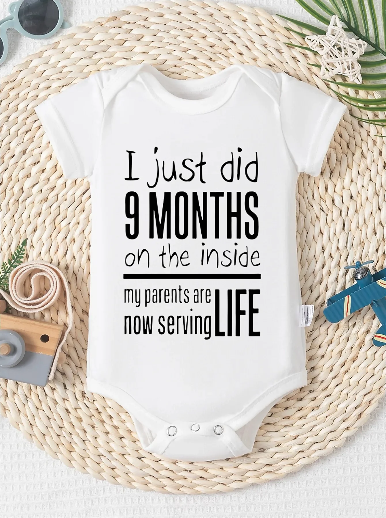 

Детский треугольный комбинезон «Я просто сделал 9-мися в пределах моих родителей теперь служит жизнь» с буквенным принтом для новорожденных, милый с коротким рукавом