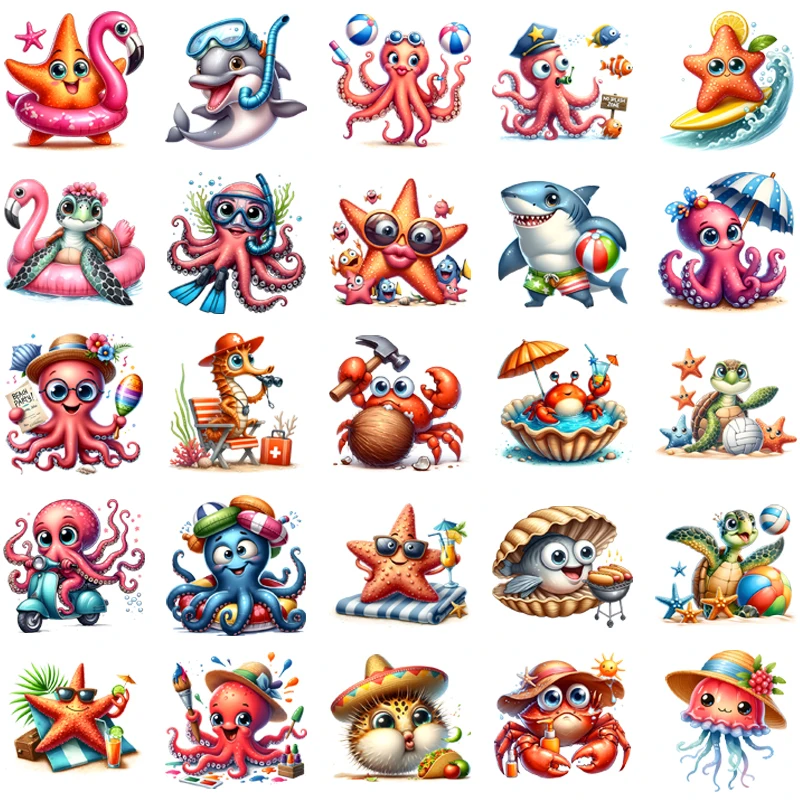 Cartoon Animals Sharks & dolphin Patch for Clothing Heat Transfer Appliques for Clothes Thermo Sticker Iron on Vinyl for Clothes