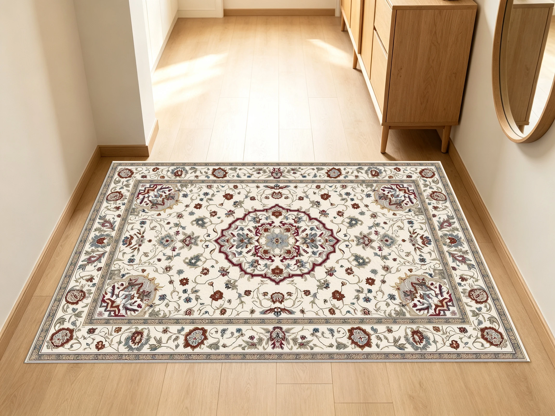 2D Carpet, 2D Large Carpet, Off-White and Red Tones, Persian Floral Pattern, Vintage Style, Soft to the Touch, Suitable For..