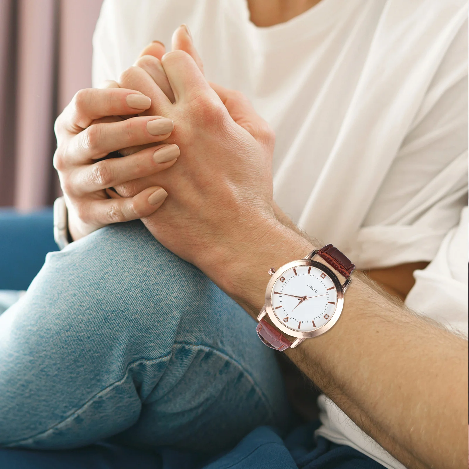 2 قطعة زوجين بو حزام موضة كوارتز ساعة اليد لعيد الحب ساعة معصم هدية مطابقة الساعات الفرقة التبعي #6