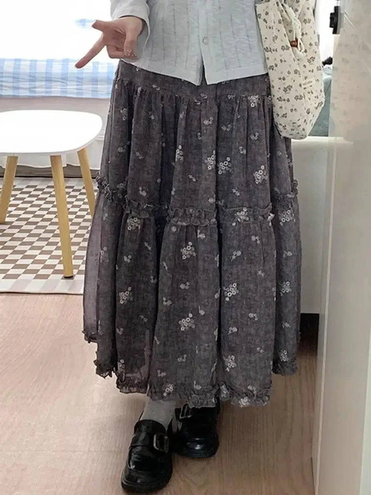 

Женские юбки с вышивкой и цветами, эластичная высокая талия, осенняя новая модная милая элегантная лоскутная юбка с оборками, женская