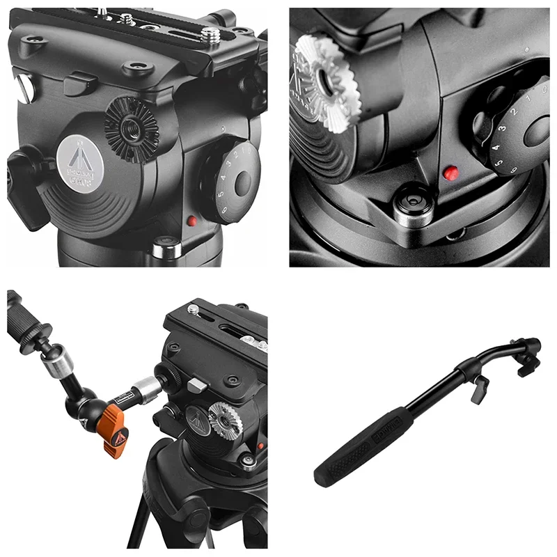 在庫ありE-IMAGE EG08C2 プロフェッショナル1.7m 2段式カーボンファイバーフリュードビデオ三脚、カメラ撮影用油圧ダンピングヘッド付き