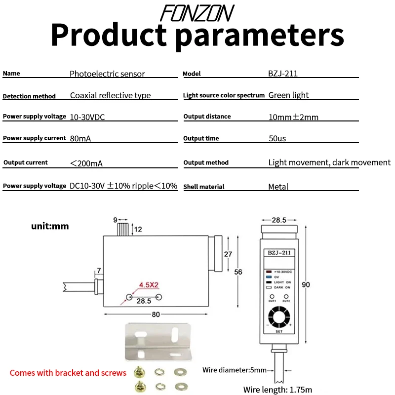 Color Mark Sensor Color Code photoelectric Switch Color Sensor Label Correction Color Separation Positioning Sense