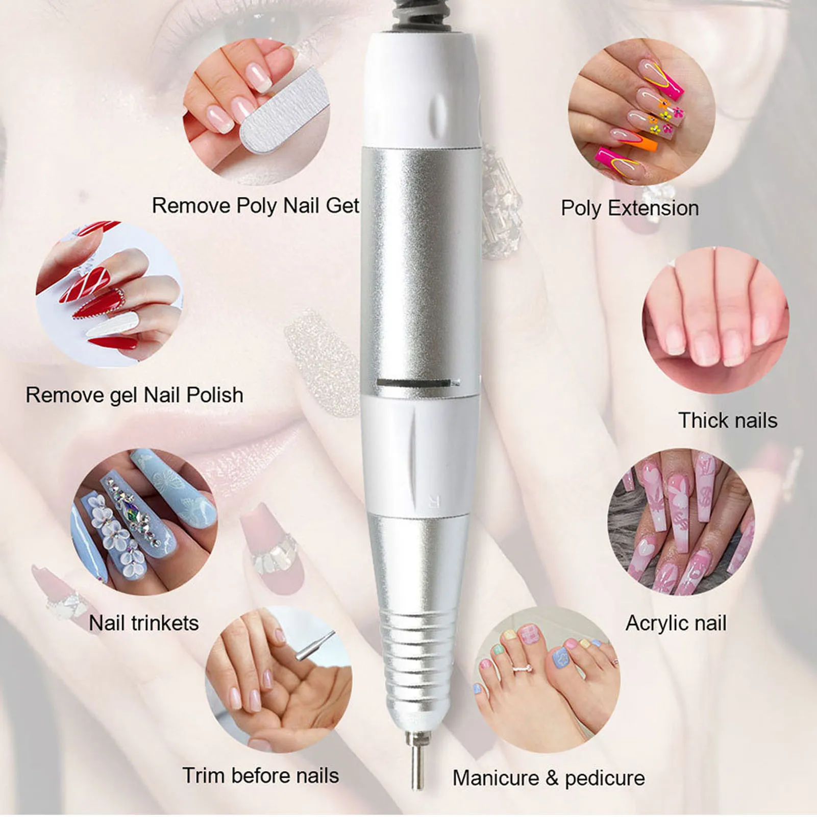 Nagelboorhandstuk Polijsthandstuk Vervangend aluminium elektrisch nagelboorhandvat voor nagelpolijstmachine met pinplug