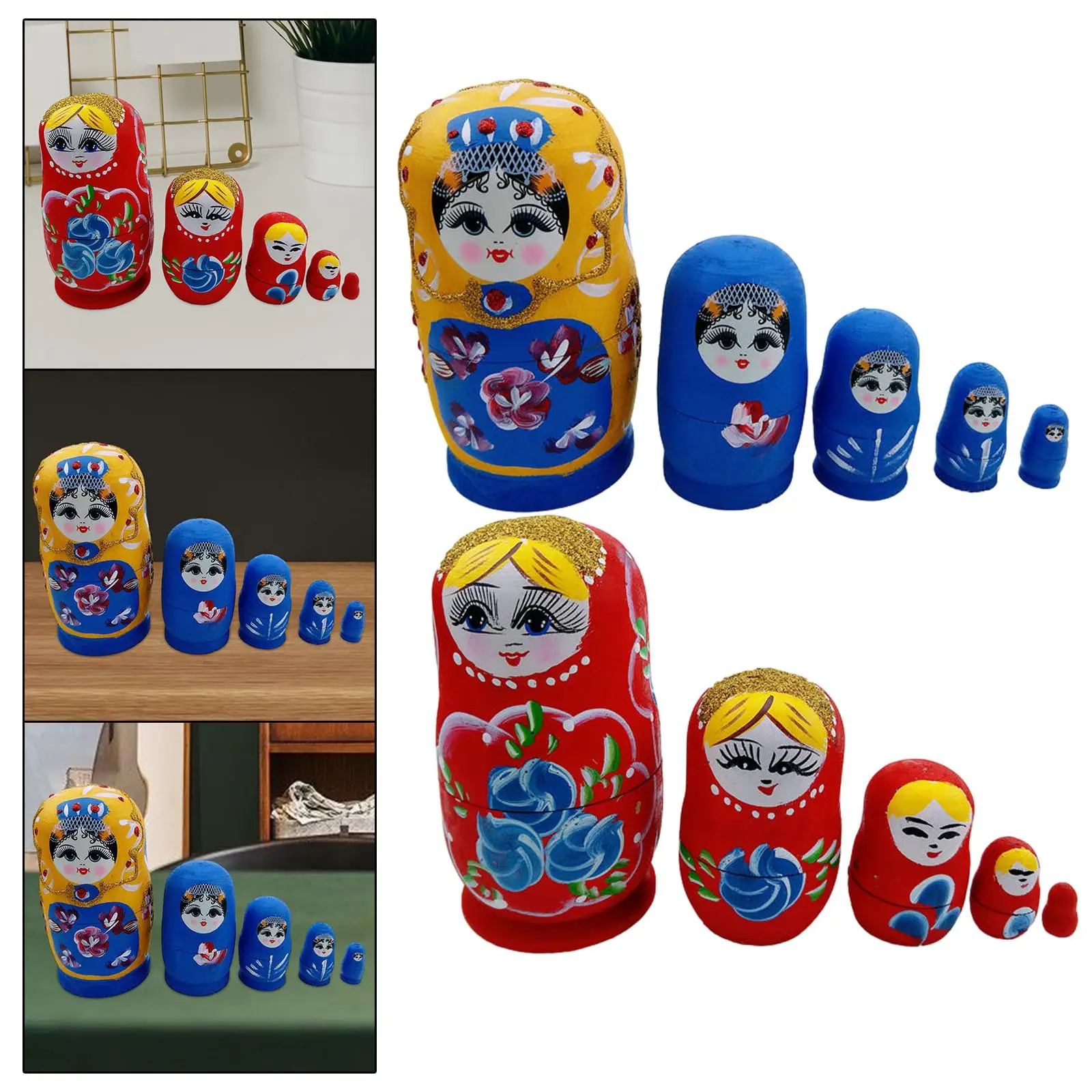5 Pieces Russian Nesting Dolls Traditional Stacking Doll Set Wooden Matryoshka