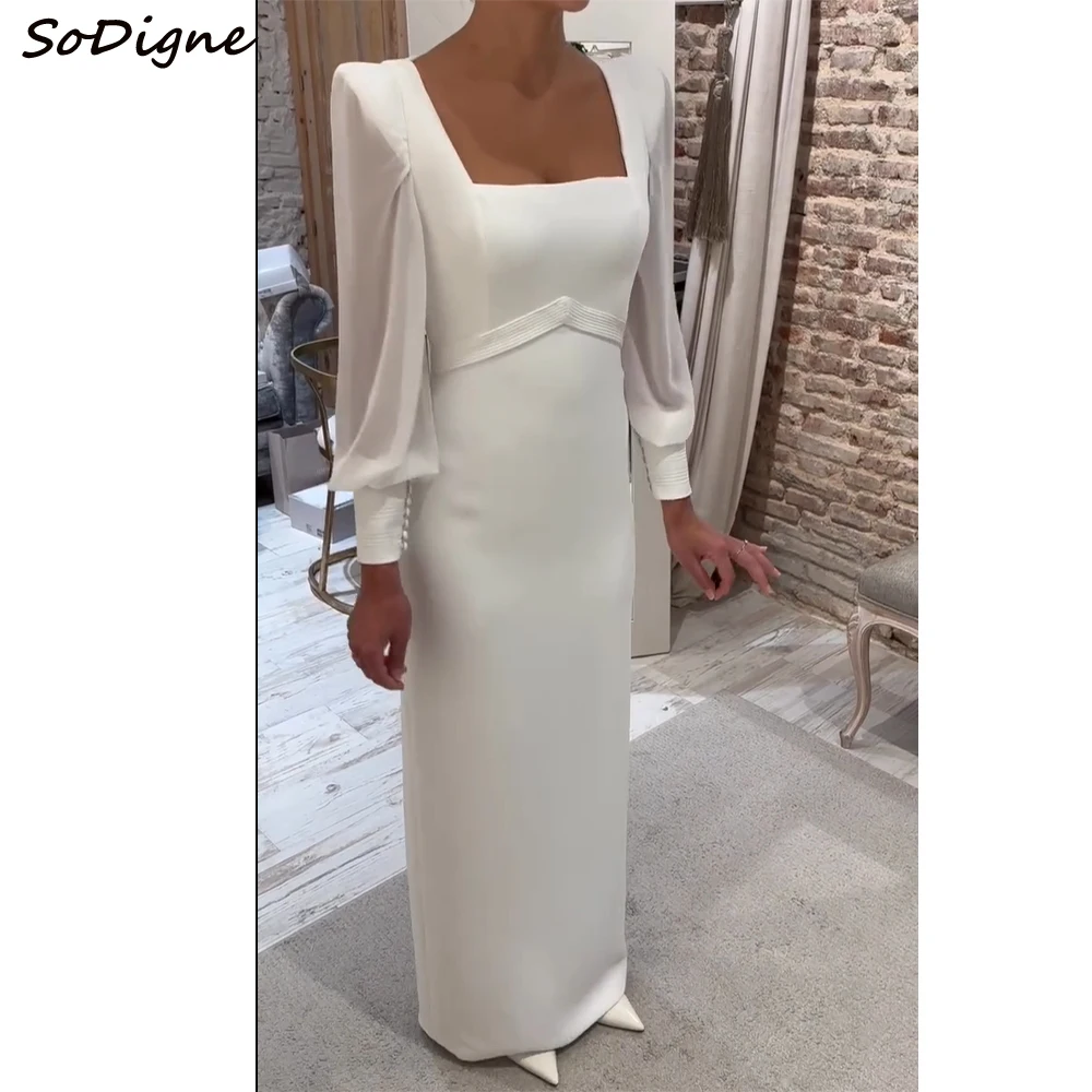 

SoDigne Mermaid Elegant Satin Wedding Dresses Square Collar Full Sleeves Bridal Dress Wedding Gown Robe De Mairee ﻿Customized