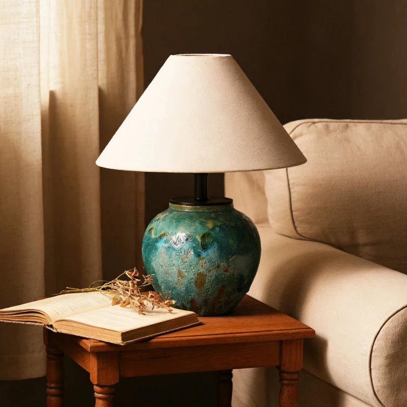 Japanese Creative Ceramics Floor Lamps Designer Textile Crafts Lampshade Table Lamp Bedroom Bedside