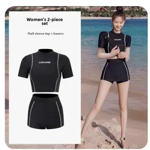 نسائي من قطعتين ملابس السباحة بنطلون زاوية مسطحة بأكمام طويلة محافظ تغطي البطن التخسيس مثير الينابيع الساخنة شاطئ الاستحمام أفضل 8 ملابس سباحة ضئيلة للبطن مبيعا - No8