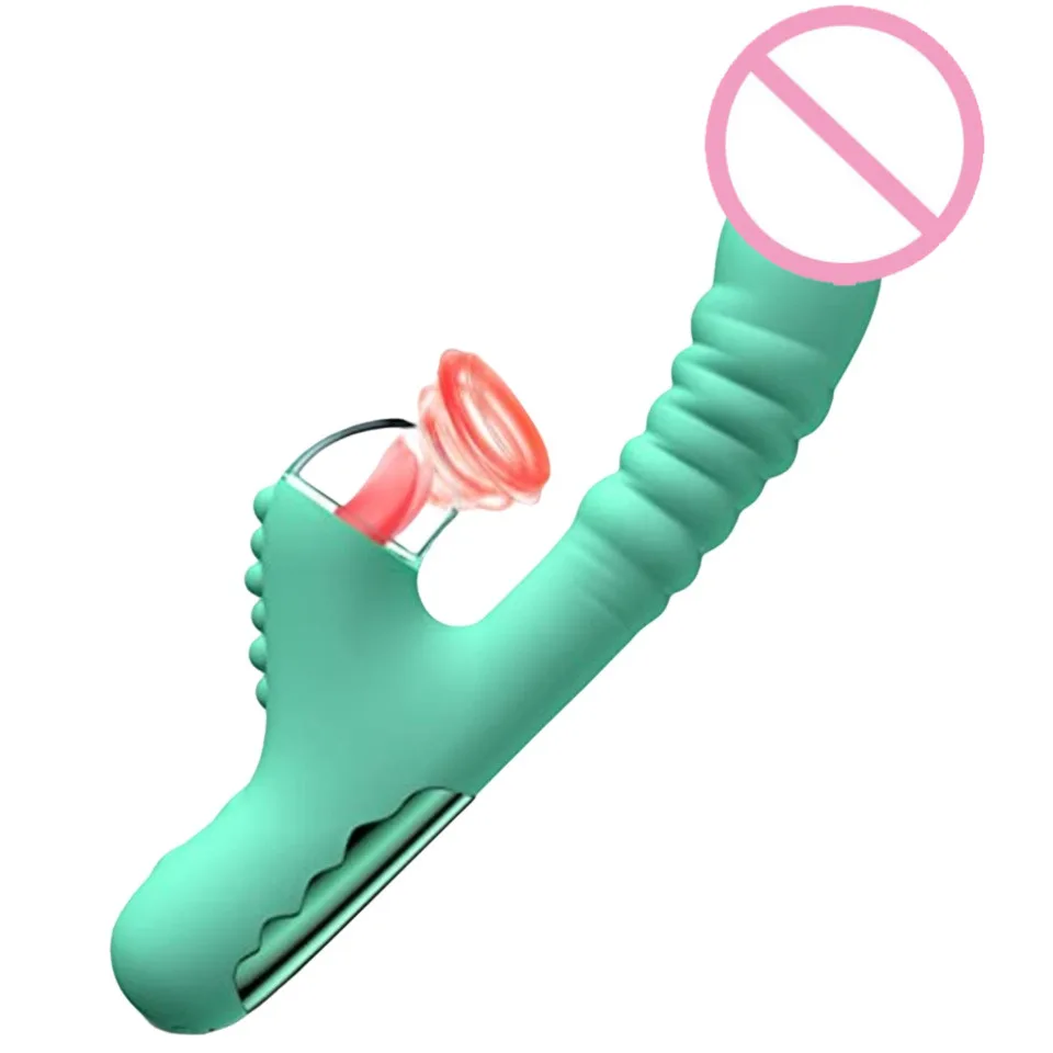 Thrusting Dildo Vibrator For Women Sex Toys Rabbit Vibrator Clitoral Stimulator With 8 Vibration Modes 3 Tongue Licking