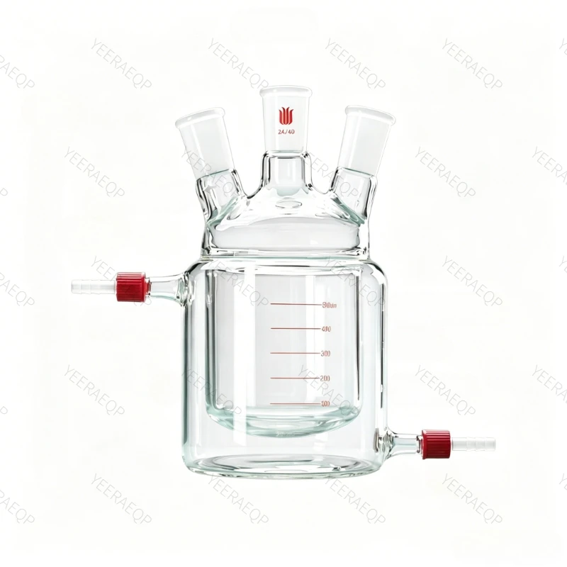SYNTHWARE Integrated flat-bottom three-neck jacketed reaction flask double-layer jacketed reactor with 24/40 Joints Volume:250ml