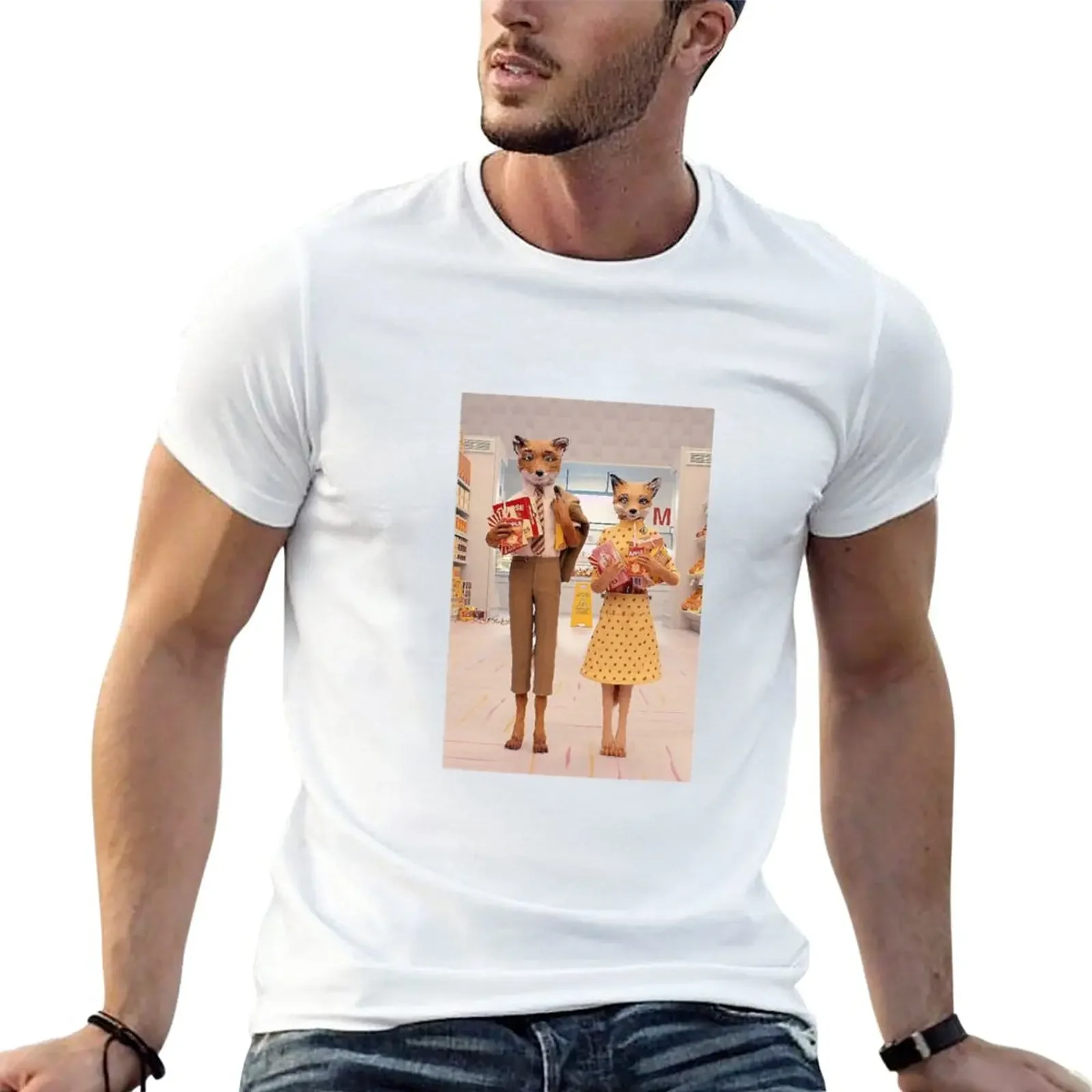 

New Fantastic Mr. Fox at the grocery store! T-Shirt hippie clothes graphic t shirt vintage street wear Men's cotton t-shirt