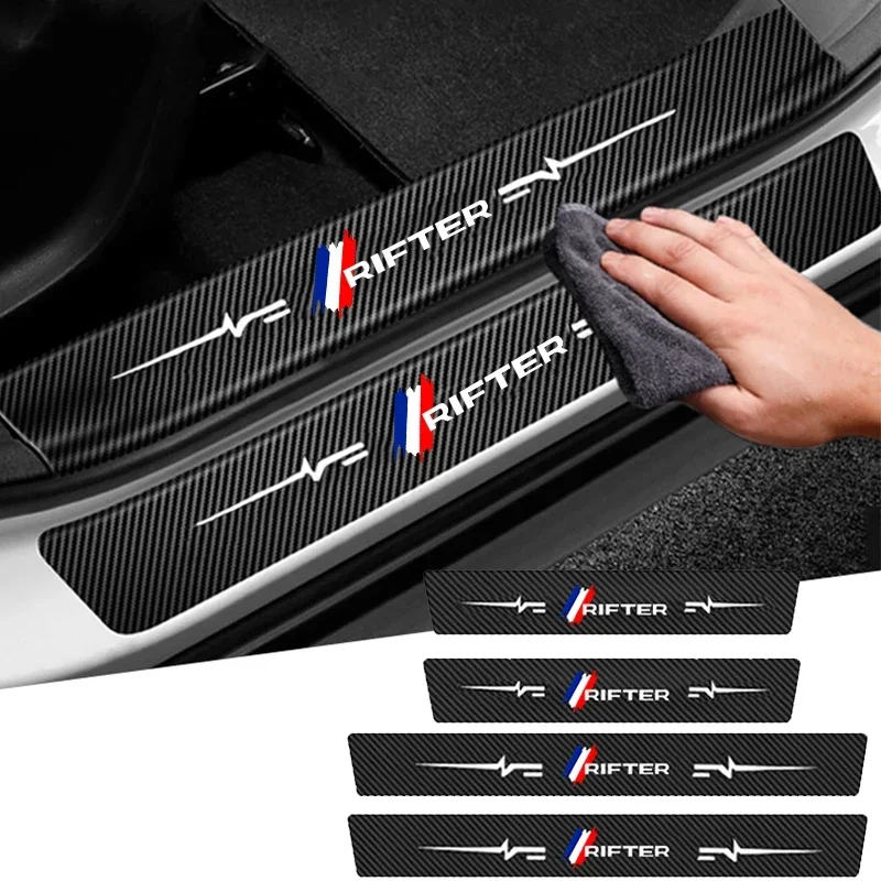 Carbon Fiber Protective Film for Peugeot Rifter Logo Car Door Threshold Stickers Auto Trunk Doorsill Scuff Plate Decals Tape