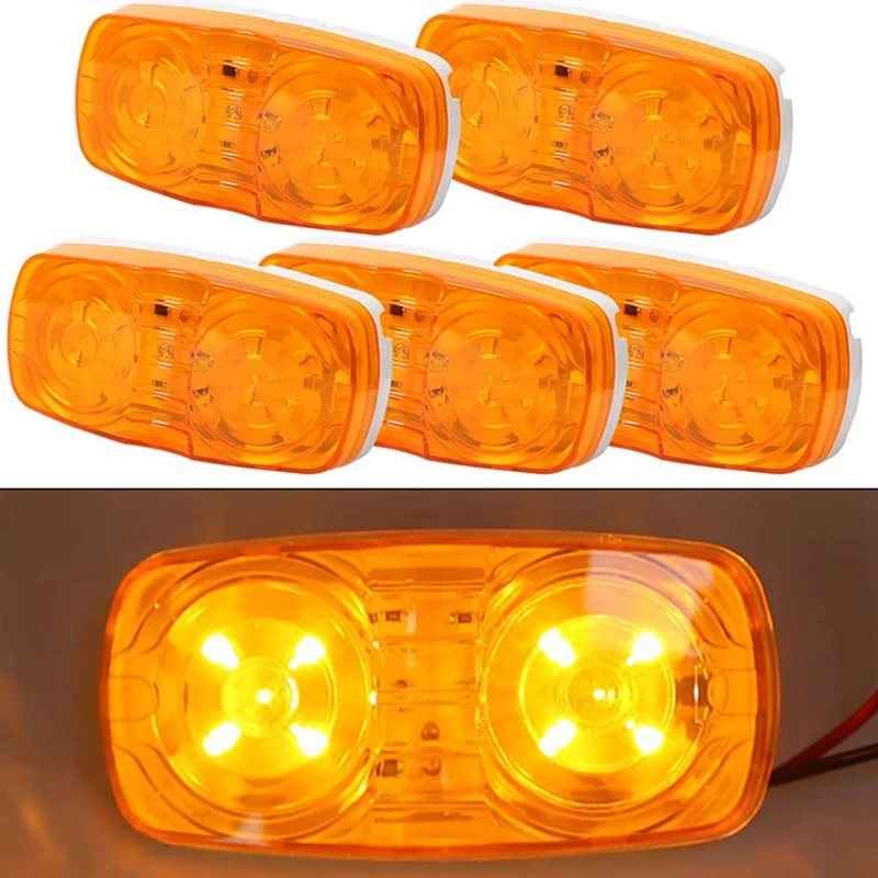 5X Amber Led Camper Exterior Lights RV Trailer Marker Lights Double Bullseye Side Fender Lights 10 Diodes Lights