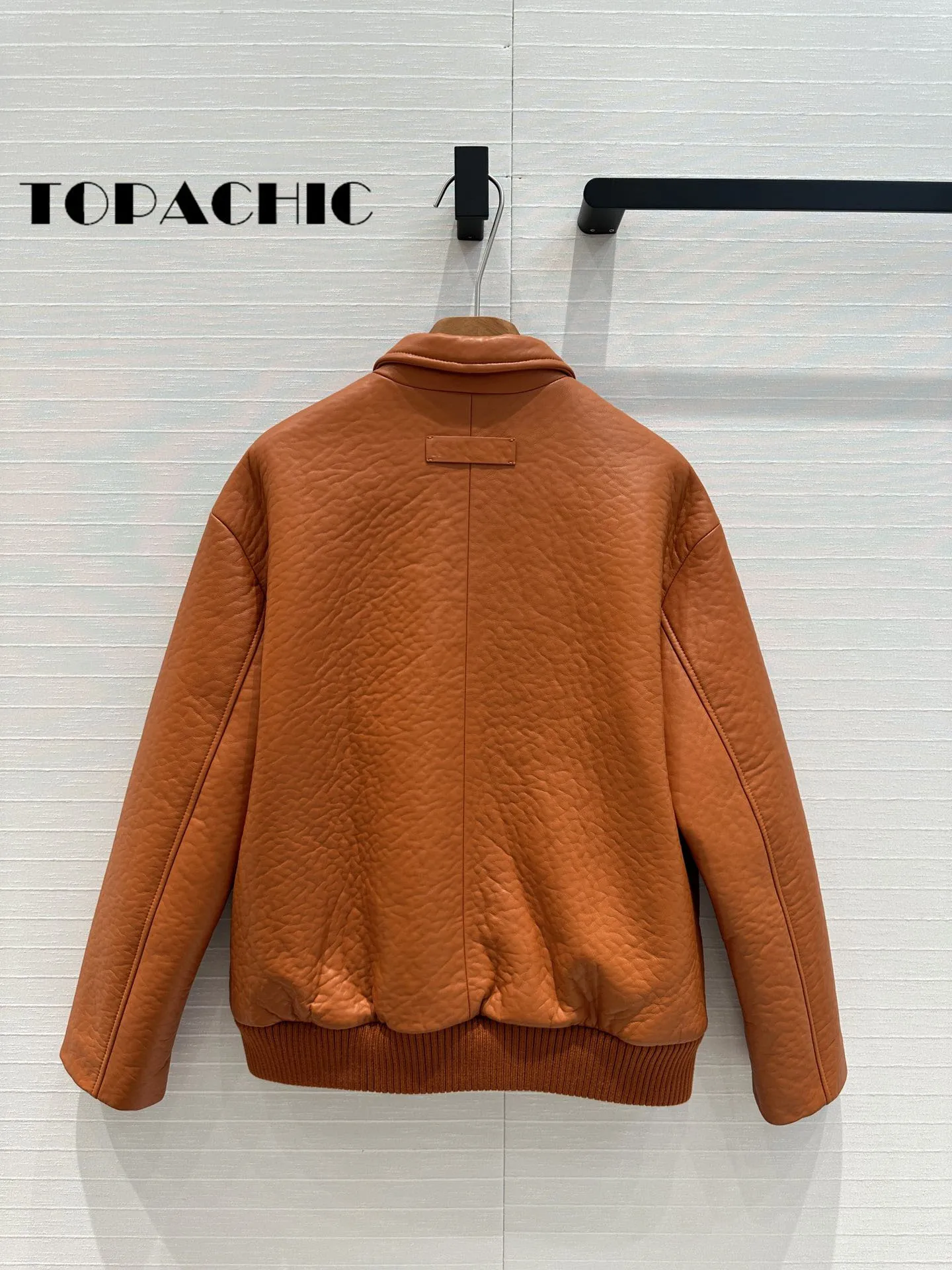 7.15 TOPACHIC-Women Street All-matches Single Breasted Lapel Jacket High Quality Sheepskin Spliced Knit Hem Loose Outerwear