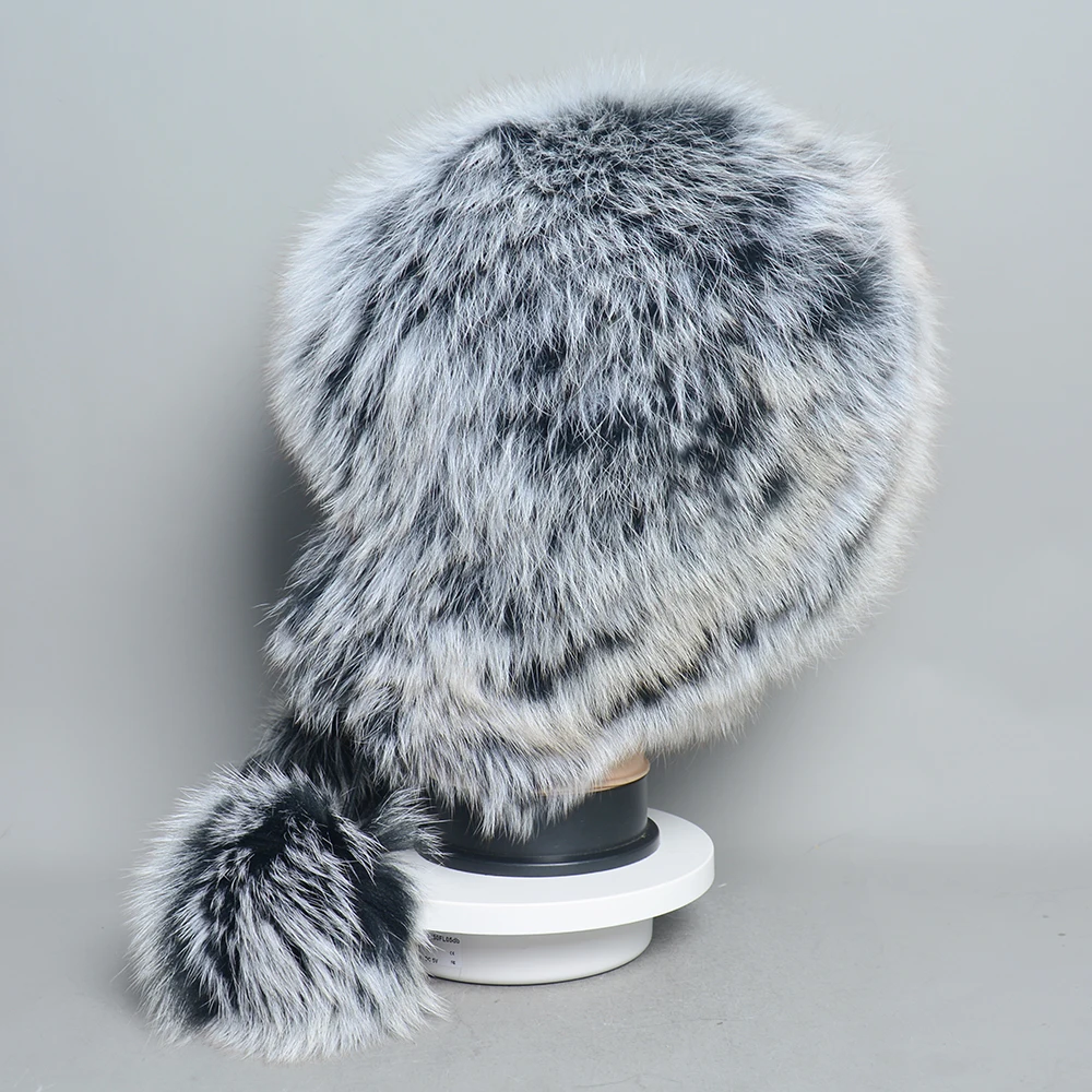 Hot Sale Winter Hat 100% Real Natural Silver Fox Fur Women\'s Knitted Fur Cap Women Hat Fox Fur Hat Female Ear Warm Winter Must