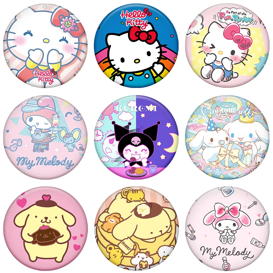 

Милая металлическая булавка на пуговицах «Hello Kitty», жесть, круглая брошь, мультяшная Kuromi Cinnamoroll, одежда, аксессуары для рюкзака, детский подарок