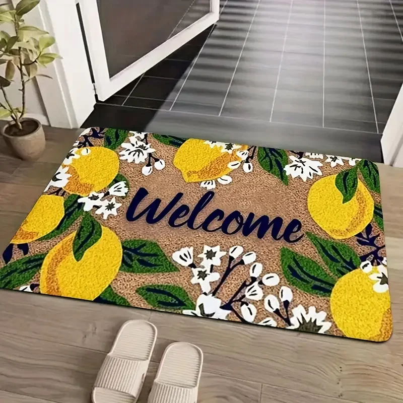 Welcome Mat Lemon And Floral with welcome , Durable Indoor And Outdoor Mat for Entrance, Bedroom, Laundry Room Welcome Mat