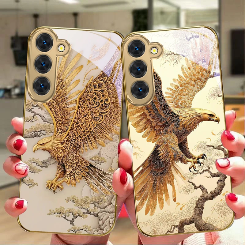 The golden eagle pattern For Samsung Galaxy S26 S20 FE S21Plus S22 23 Plus S24 Ultra S25 S21+ S9 22Plus Golden glass phone case