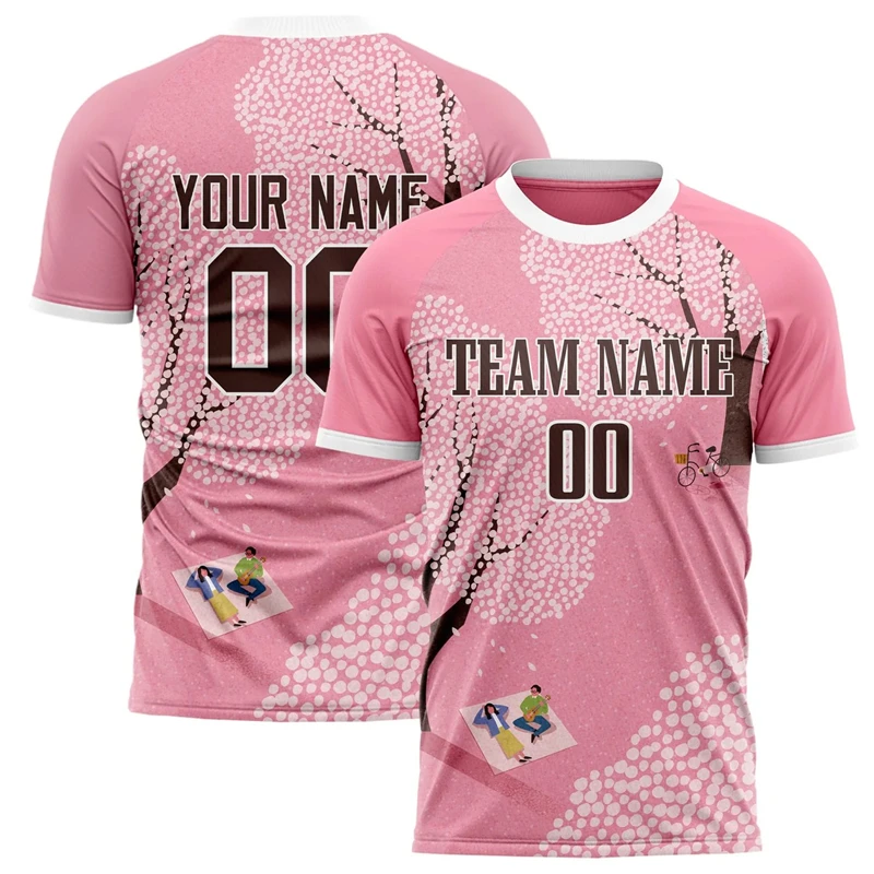 Nome della squadra personalizzato Numero Nome T-shirt da calcio Girocollo personalizzato fai da te T-shirt sportiva rosa Uniformi della squadra larghe ad asciugatura rapida