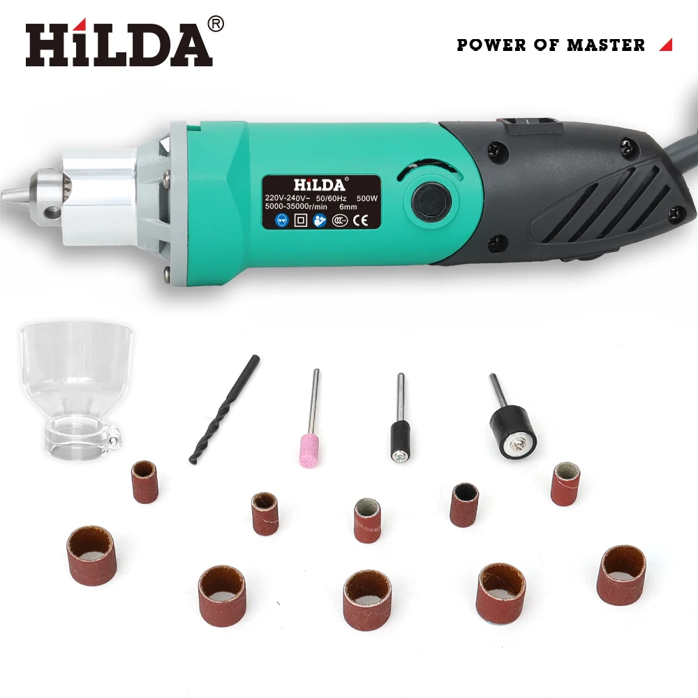 HILDA 500W Groene Graveur Elektrische Boor 6-Positie Variabele Snelheid High-Power Houtbewerking Roterende Gereedschap Set Grinder polijsten