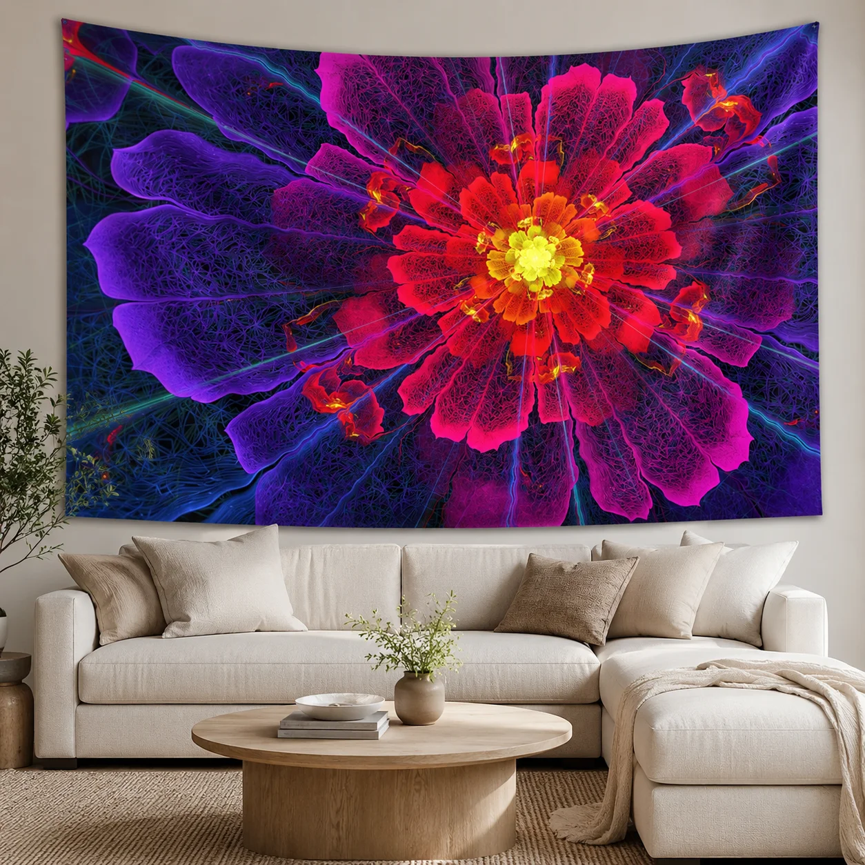 Neon Psychedelic Flower Tapestry Colorful Floral Wall Hanging Trippy Boho Hippie Wall Art Bedroom Dorm Living Room Decor