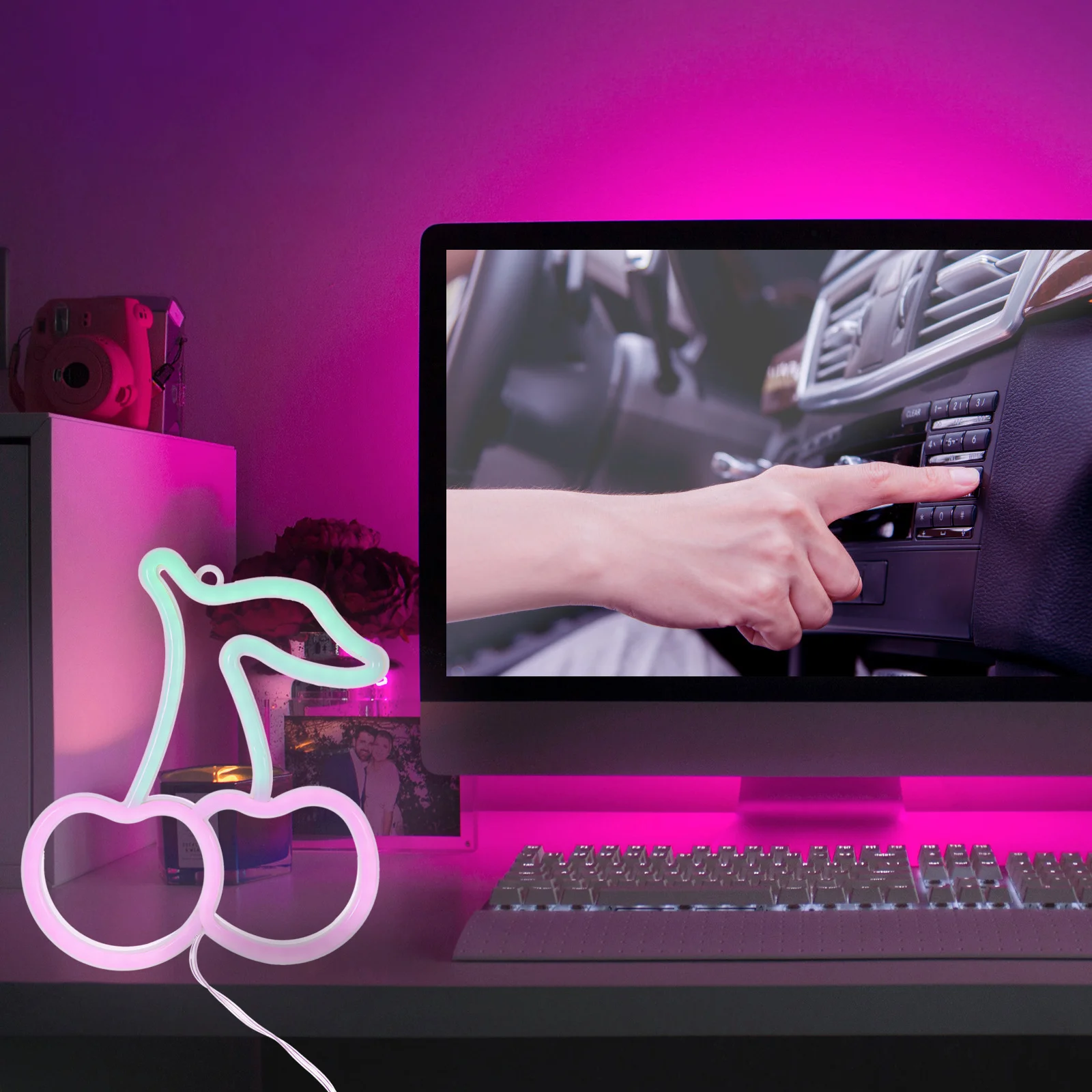 الكرز LED النيون ضوء مصباح غرفة ديكور حفلة عيد ميلاد هدية الكرز ضوء النيون علامات ديكور غرفة نوم وحدة إضاءة LED جداريّة تسجيل #6