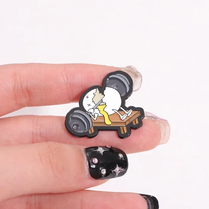 Funny Egg Fitness Weight Lifting Enamel Pins Creative Cartoon Custom Brooch Metal Brooch Lapel Badge Jewelry Gift For Friends