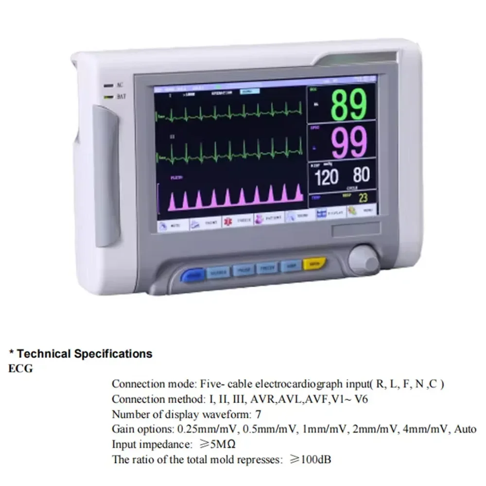 Veterinary Monitor Pet Vital Signs Monitor  Animal ECG 7 inch screen portable 6-Parameters Patient Monitor