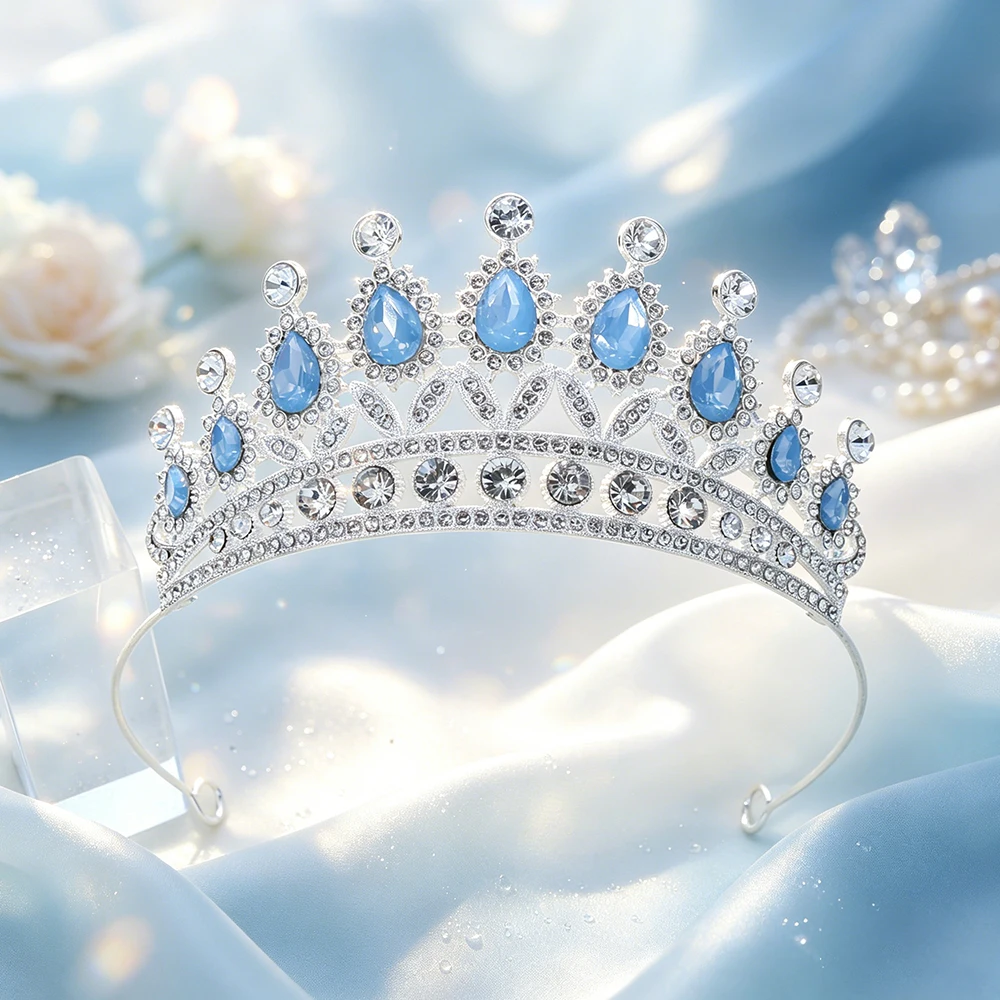 Luxury Water Drop Crystal Tiara Crown Rhinestone Princess Bridal Headpiece Wedding Hair Accessories for Bride Formal Occasions