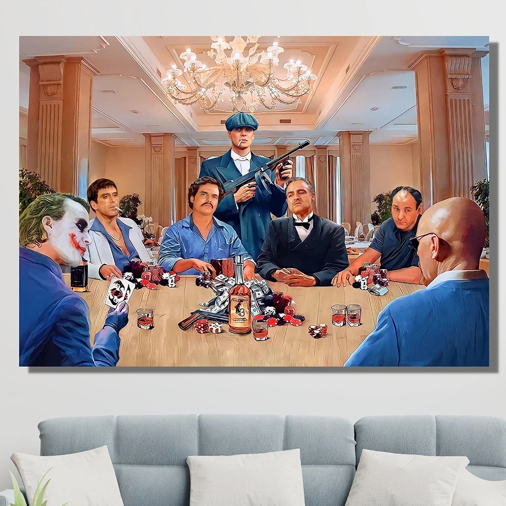 Movie Gangsters Playing Poker Poster And Print Joker Portrait Canvas Painting Bar Casino Wall Art Mural Gaming Room Home Decor