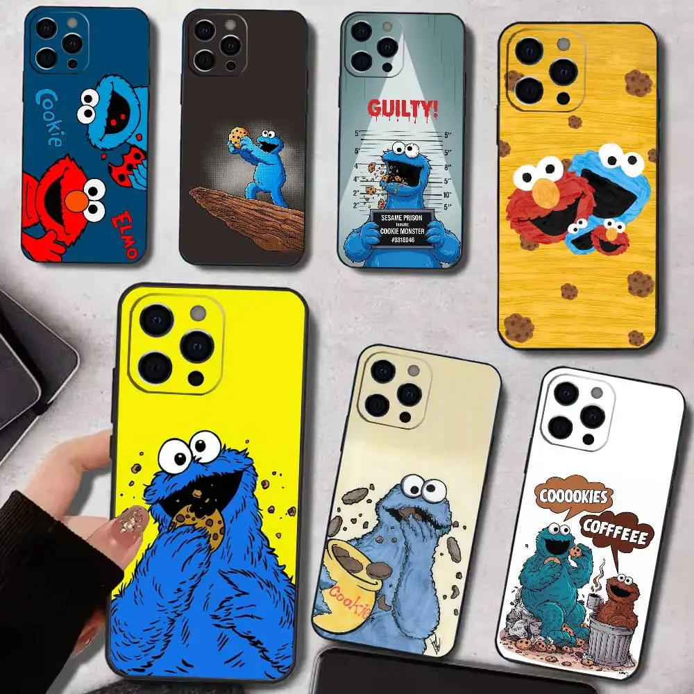 

C-Cookie-M-Monster Funny Phone Case For iPhone 17,16,15,14,13,12,11 Plus,Pro Max,XS,Soft Silicone Black Cover