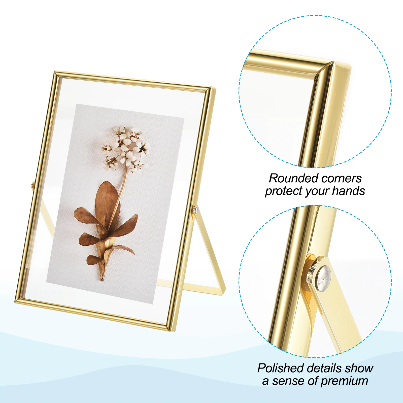 2Pcs Metal Photo Frame Glass Transparent Stand Picture Frames Photo Display Frame for Desktop Landscape Portraits Decorative