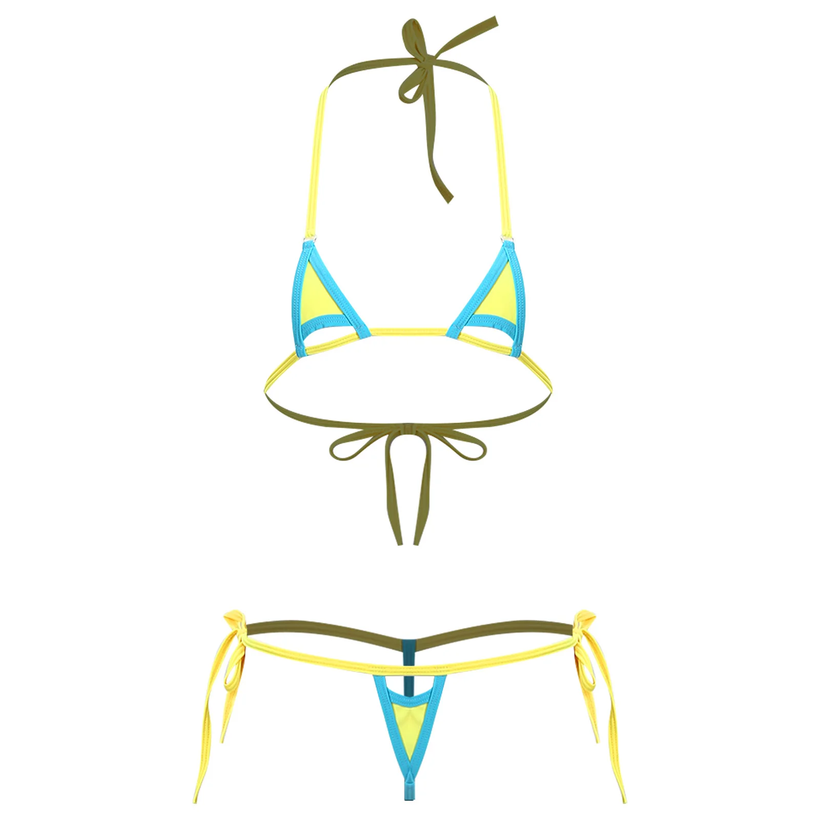 Womens Sexy Micro Bikini Bathing Suit Lace-up Halter Bra Tops And T-back Thong Lingerie Set Swimwear for Beach Night Pool Party