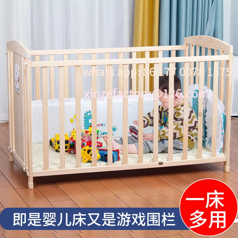 Customizable Solid Wood Crib Multifunctional Baby Fence Bed High Guardrail Cradle Bed Movable Newborn Child Splicing Queen Bed