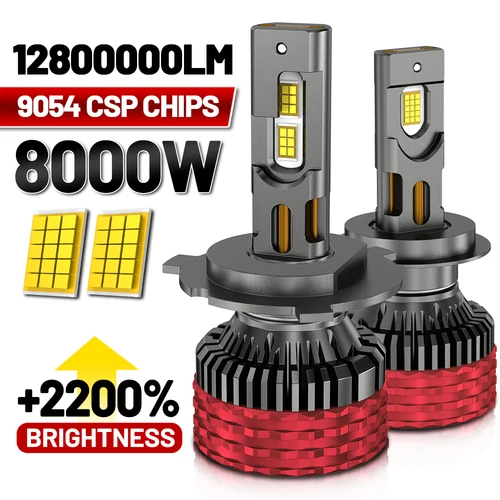 Imagen 1 del producto Faro LED H7 H4 de 8000W 12800000LM, 9054 CSP Canbus H1 H3 H11 9005 HB3 9006 HB4 9012 9007 H13, Lámpara Turbo para Automóvil, Faro LED de 12V