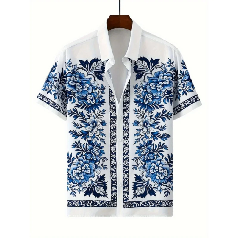 

Vintage Flower Pattern Hawaiian Shirt For Men Luxury 3D Printed Short Sleeves Summer Street Blouse Surf Beachwear Aloha Shirts